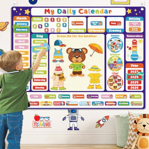 AKAYOK My Daily Calendars Felt Board for Toddlers Classroom Calendar for Preschool Homeschool Circle Time Calendars Weather Station Kids Calendar for Preschool Learning Activity - Image 1