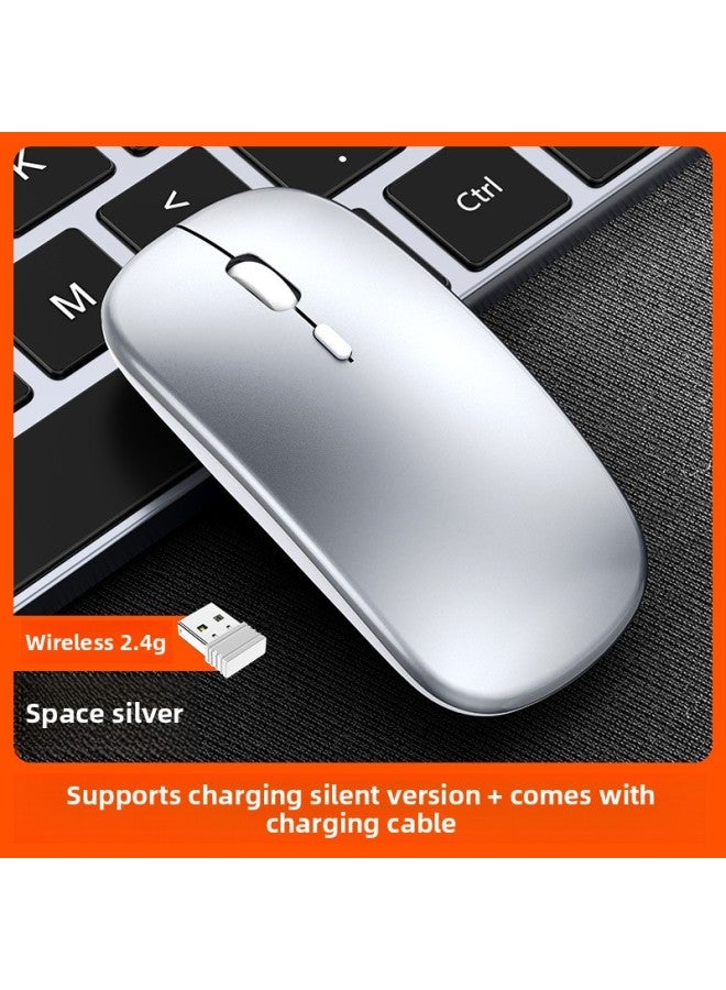 Wireless Mouse Charging Mute Bluetooth Dual-mode Office Laptop External Unlimited Mouse Smart Silent-Specification:Space Silver Wireless Version [rechargeable + Silent]  - Image 1