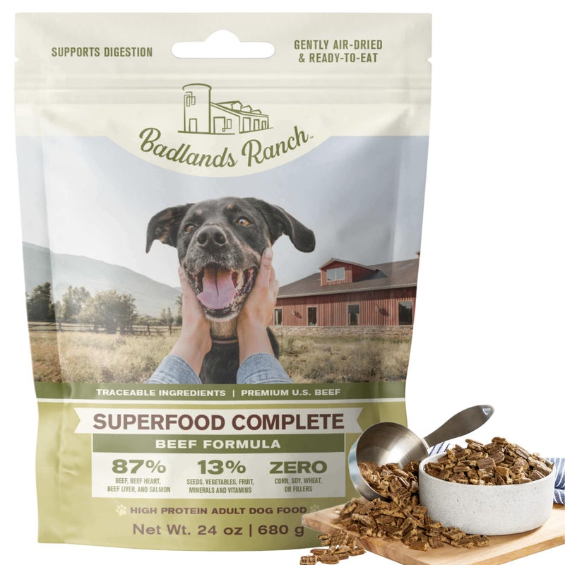 BADLANDS RANCH - Superfood Complete, Adult Dog Food, Air-Dried, High Protein, Zero Fillers, Superfood Nutrition by Katherine Heigl (24 oz., Beef Formula) - Image 1