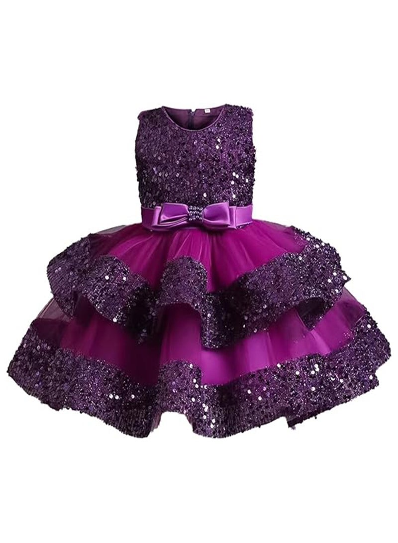 NNEWVANTE Baby Girl Pageant Dress Sequins Princess Dress Toddler Flower Wedding Birthday Party Gown Dresses 4 Years-5 Years（Purple）  - Image 1