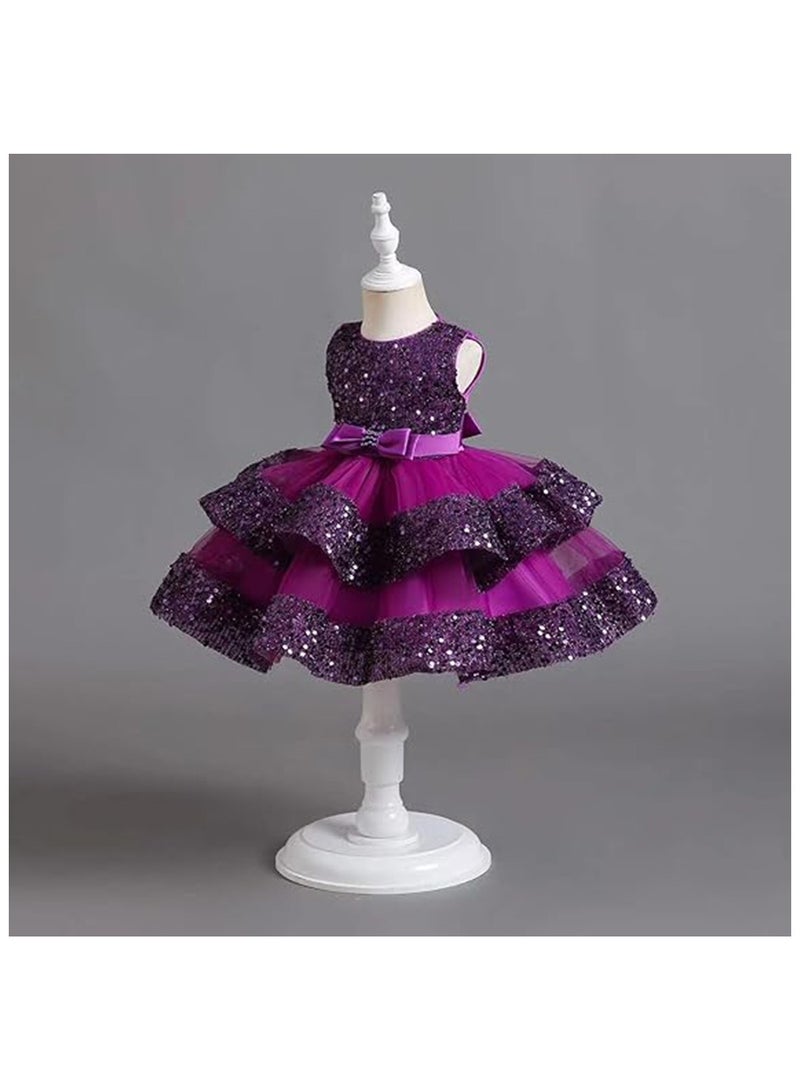 NNEWVANTE Baby Girl Pageant Dress Sequins Princess Dress Toddler Flower Wedding Birthday Party Gown Dresses 4 Years-5 Years（Purple）  - Image 2