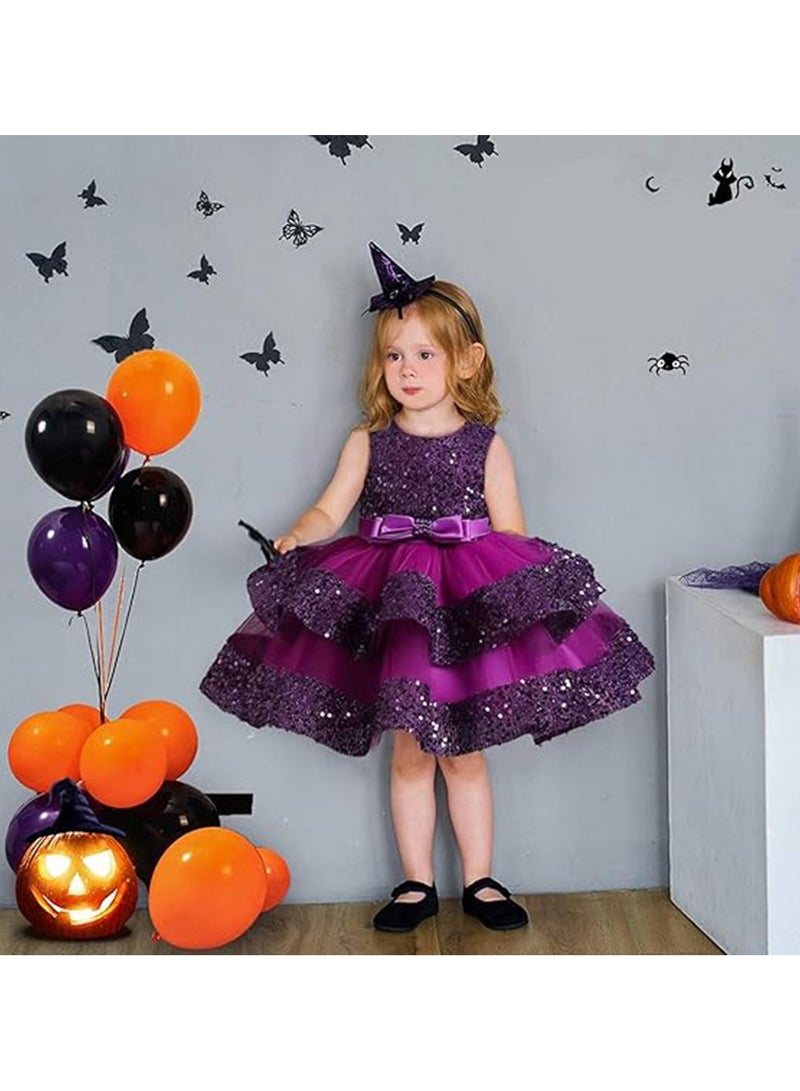 NNEWVANTE Baby Girl Pageant Dress Sequins Princess Dress Toddler Flower Wedding Birthday Party Gown Dresses 4 Years-5 Years（Purple）  - Image 3
