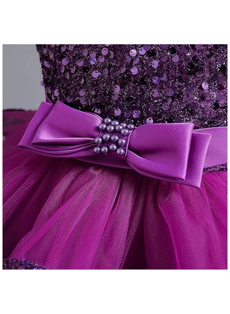 NNEWVANTE Baby Girl Pageant Dress Sequins Princess Dress Toddler Flower Wedding Birthday Party Gown Dresses 4 Years-5 Years（Purple）  - Image 5