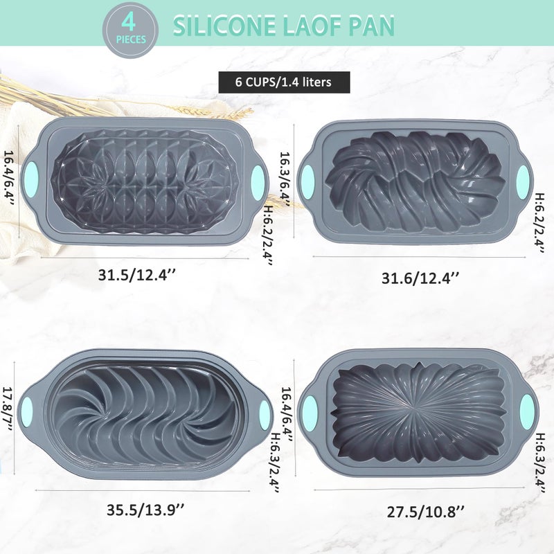 Tongjude 4 Piece Silicone Loaf Pan for Baking, Non-Stick Kitchen Oven Bread Pan, Perfect for Banana Bread, Sandwich, Pound Cake and Meatloaf, 6 Cups, Grey - Image 3