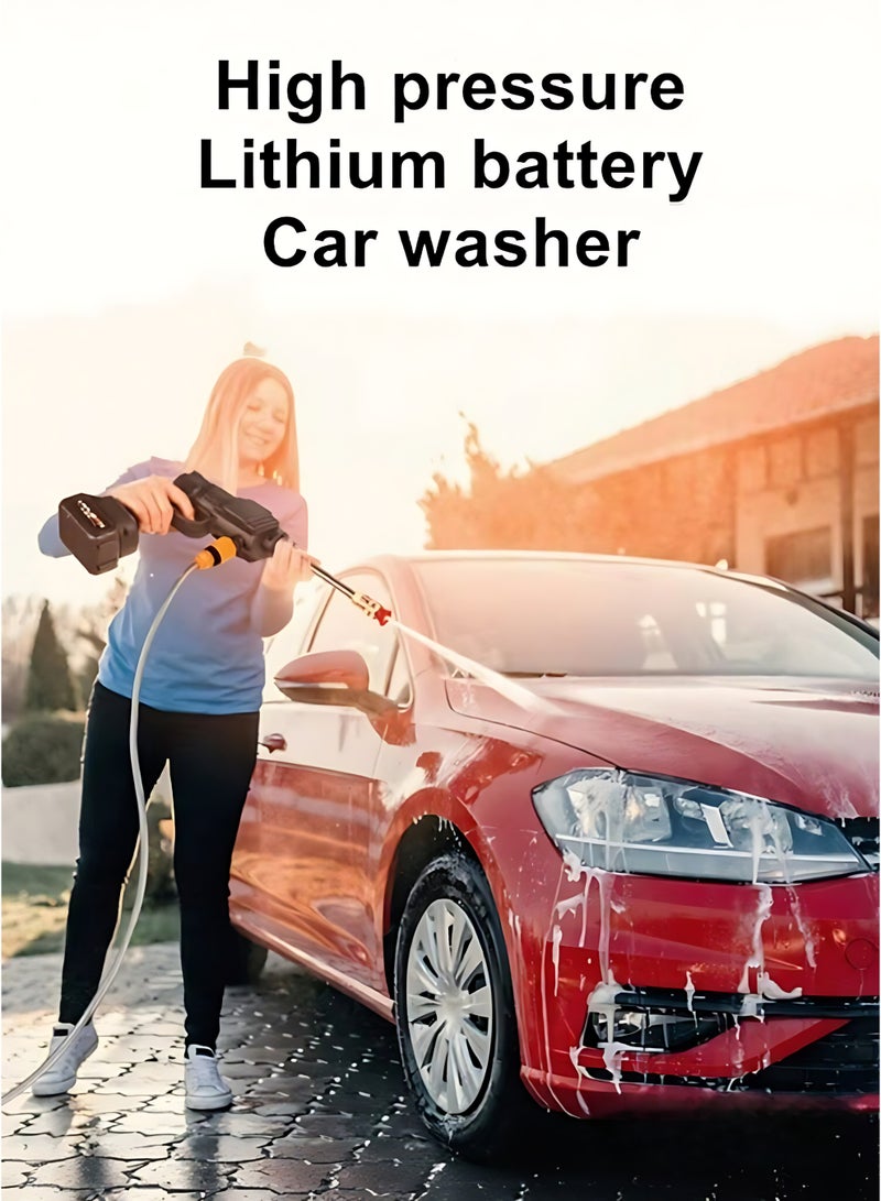 مسدس غسيل سيارات لاسلكي عالي الضغط، منظف رش ماء قابل لإعادة الشحن مع خرطوم وفوهات متعددة، غسالة تنظيف محمولة. - Image 2