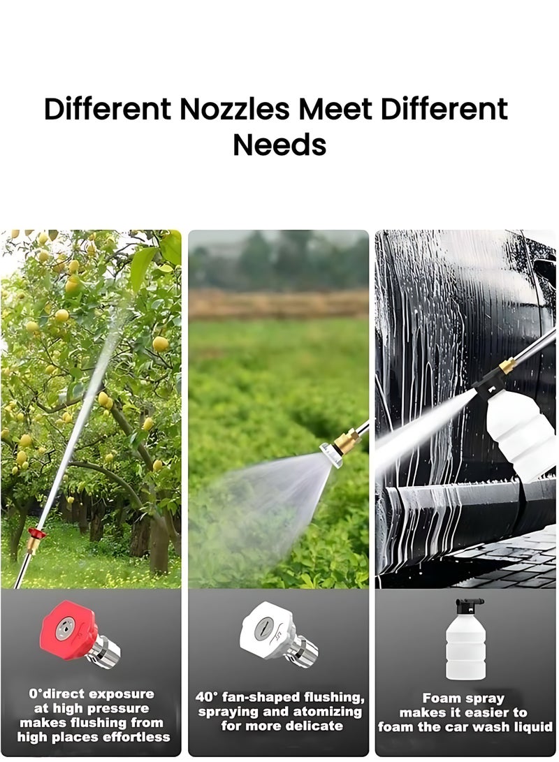 مسدس غسيل سيارات لاسلكي عالي الضغط، منظف رش ماء قابل لإعادة الشحن مع خرطوم وفوهات متعددة، غسالة تنظيف محمولة. - Image 3