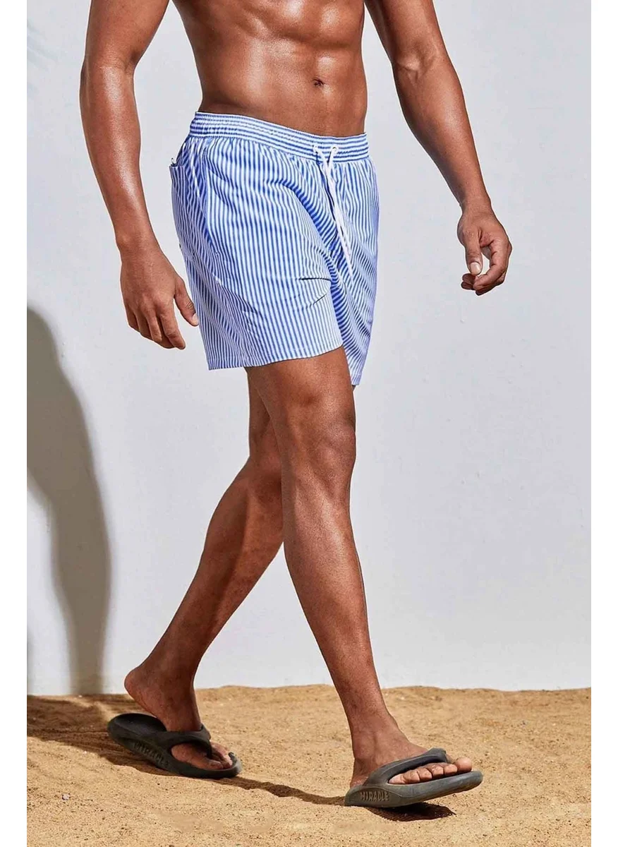 Angelsin Men's Basic Standard Size Thin Striped Printed Swimsuit with Pocket Swim Shorts