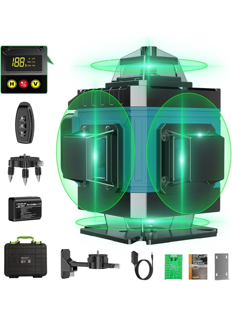 او تو او طقم AOTUO 4D Laser Level Pro، 16 خطًا، تسوية ذاتية 360 درجة مع قاعدة دوارة مغناطيسية، حامل ثلاثي القوائم، بطاريتان طويلتا الأمد وجهاز تحكم عن بعد، مثالي لأرضيات البلاط، والبناء، وتعليق الصور (صندوق أدوات محمول مرفق). - Image 3