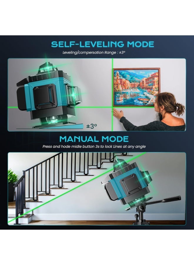 او تو او طقم AOTUO 4D Laser Level Pro، 16 خطًا، تسوية ذاتية 360 درجة مع قاعدة دوارة مغناطيسية، حامل ثلاثي القوائم، بطاريتان طويلتا الأمد وجهاز تحكم عن بعد، مثالي لأرضيات البلاط، والبناء، وتعليق الصور (صندوق أدوات محمول مرفق). - Image 4