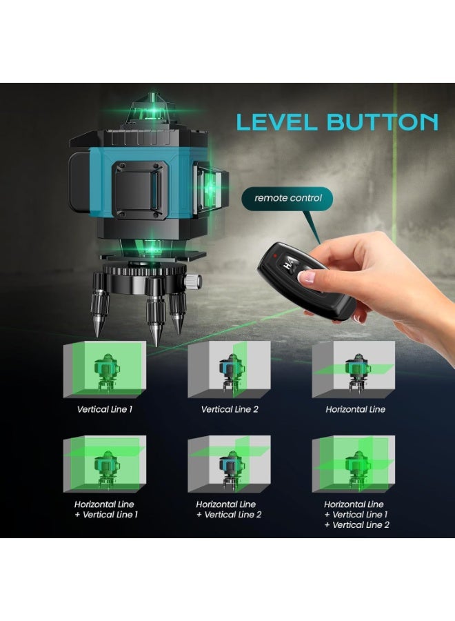 او تو او طقم AOTUO 4D Laser Level Pro، 16 خطًا، تسوية ذاتية 360 درجة مع قاعدة دوارة مغناطيسية، حامل ثلاثي القوائم، بطاريتان طويلتا الأمد وجهاز تحكم عن بعد، مثالي لأرضيات البلاط، والبناء، وتعليق الصور (صندوق أدوات محمول مرفق). - Image 5