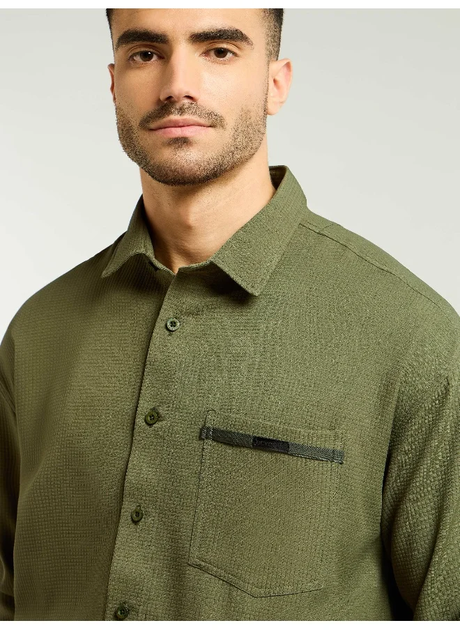 بيونغ Olive Textured Waffle Shirt