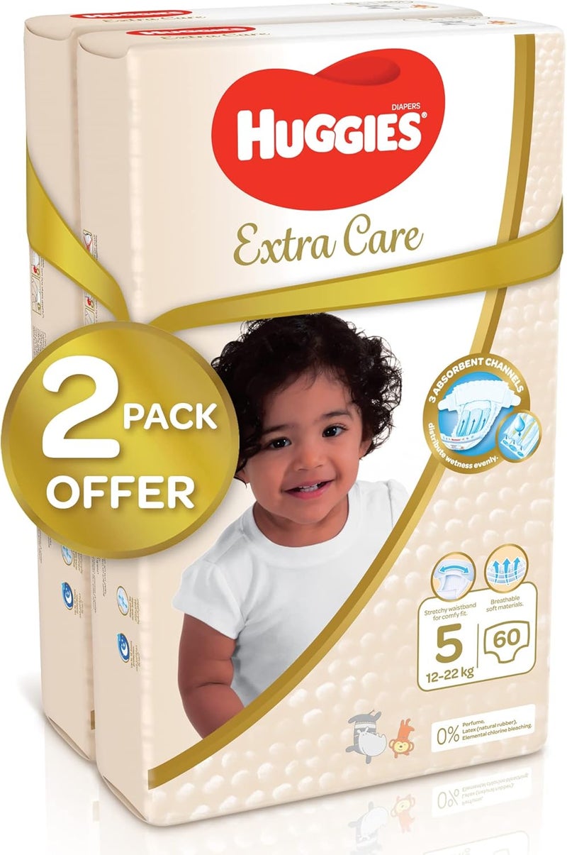 Huggies Extra Care, Size 5, 12 -22 kg, Twin Jumbo Pack, 120 Diapers - Image 2
