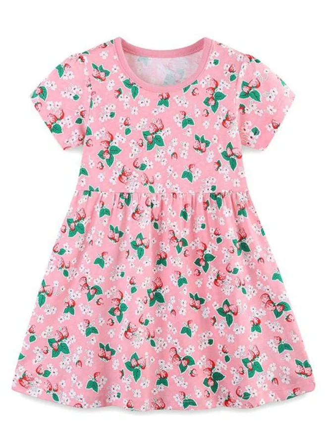 YUNIQEE Pink A-Line Crew Neck Printed Dress
