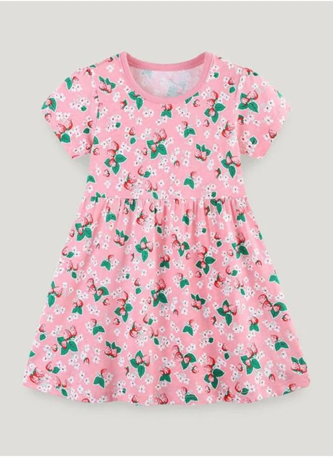 YUNIQEE Pink A-Line Crew Neck Printed Dress