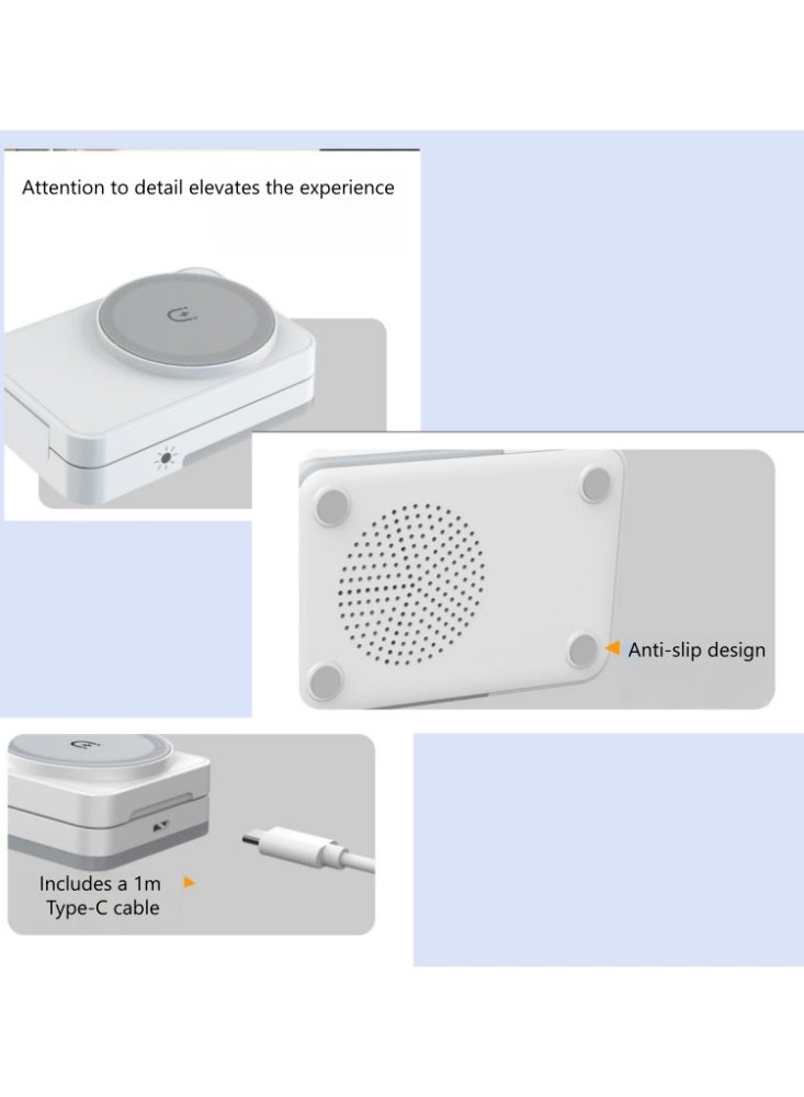 Foldable 3-in-1 Wireless Charging Station with Magnetic Wireless Charging Base, supporting wireless charging for multiple devices: iPhone 17, 16, 15, 14, 13, 12, 11, X, Pro Max, Plus, Apple Watch, AirPods. White. - Image 3