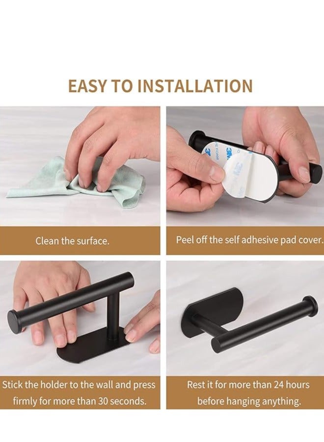 Toilet Paper Holder,FININA Self Adhesive Toilet Roll Holder for Bathroom Kitchen Stick on Wall Stainless Steel Brushed,Towel Hanger Tissue Paper for Bathroom Kitchen (Black) - Image 4