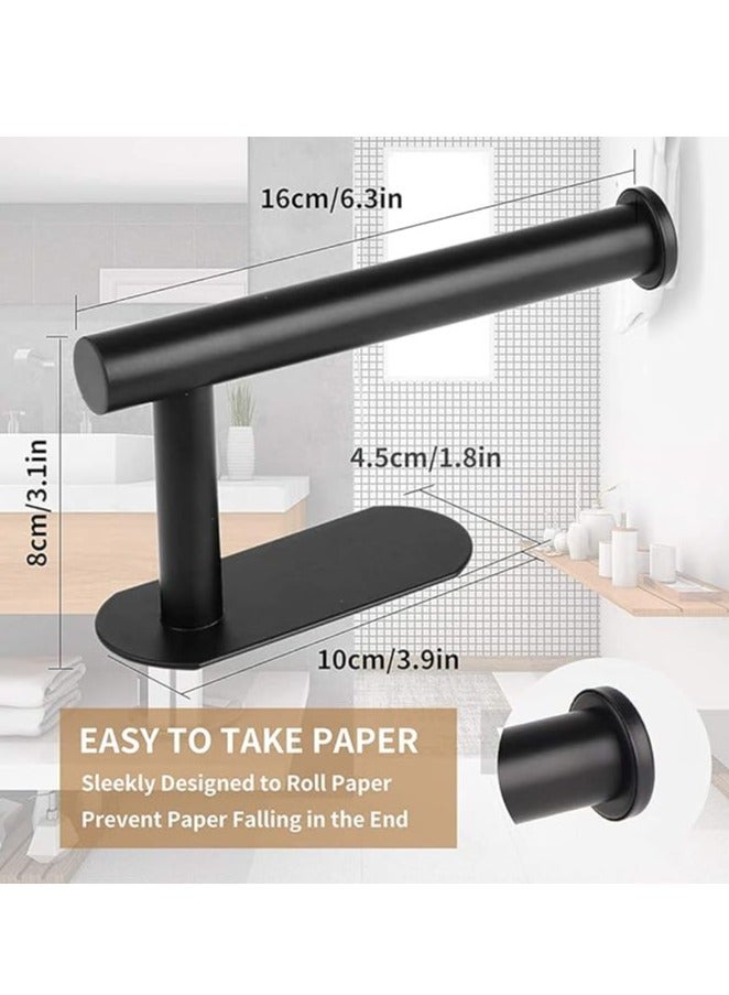 Toilet Paper Holder,FININA Self Adhesive Toilet Roll Holder for Bathroom Kitchen Stick on Wall Stainless Steel Brushed,Towel Hanger Tissue Paper for Bathroom Kitchen (Black) - Image 2