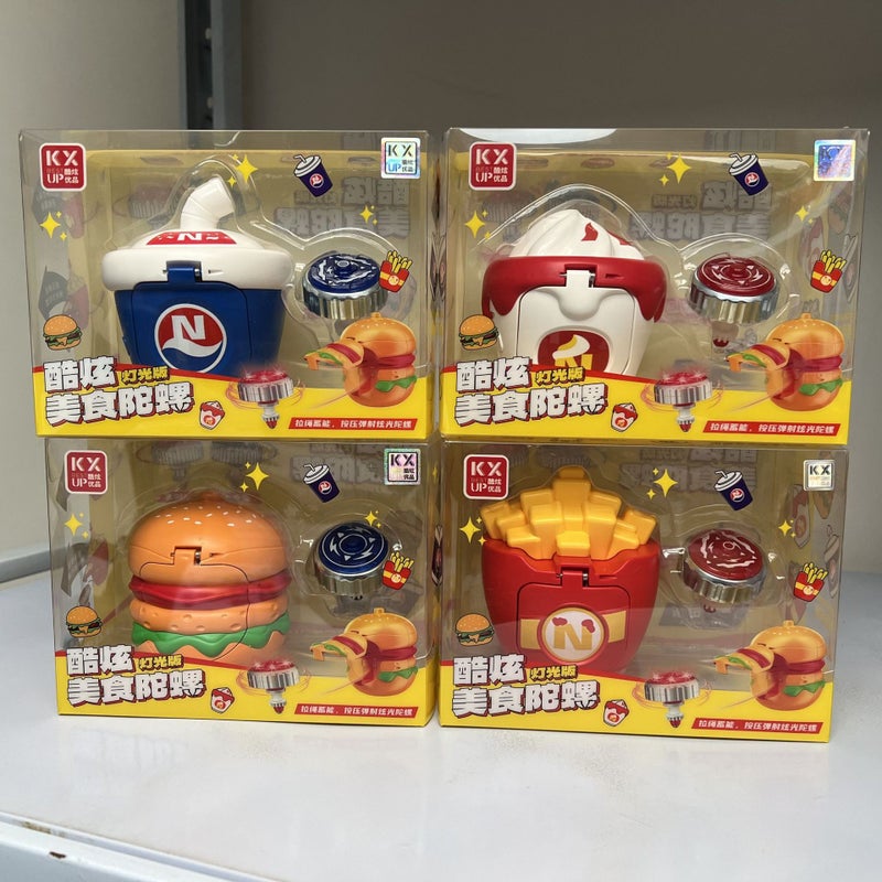 Cool Light-Up Food Battle Spinning Top Toy for Kids (Ice Cream/Burger/Cola/Fries) - Image 1