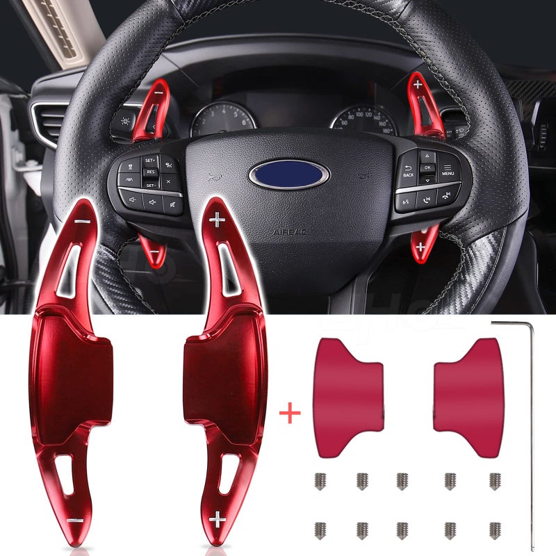 JHO Car Steering Wheel Shifter Extension Paddle for Ford Explorer 2020 2021 Base XLT Limited Platinum Interior Accessories red