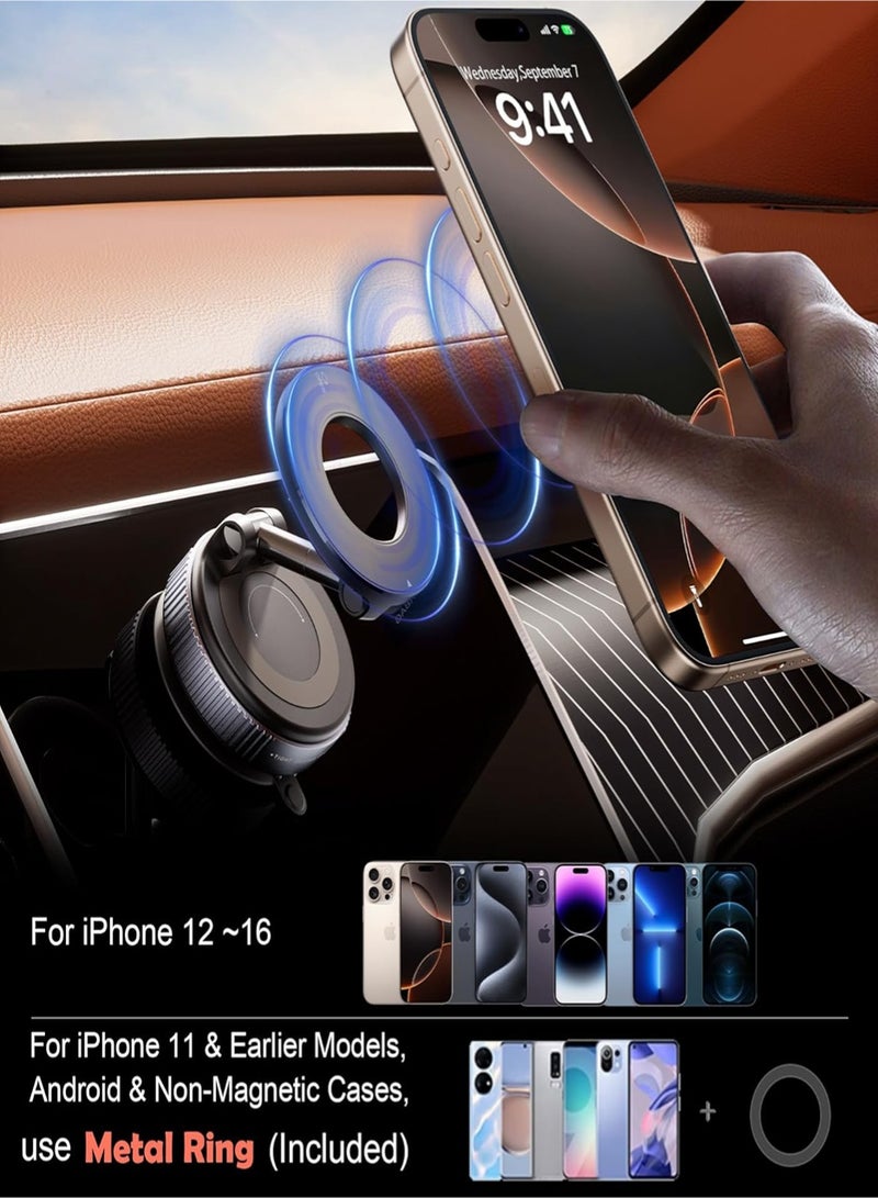 Upgraded Vacuum Magnetic Car Phone Holder 360° Rotation, Ultra Suction Cup Phone Mount for MagSafe Cell Phone Holders for Your Car/Gym/Mirror Mount for iPhone & Android  - Image 5
