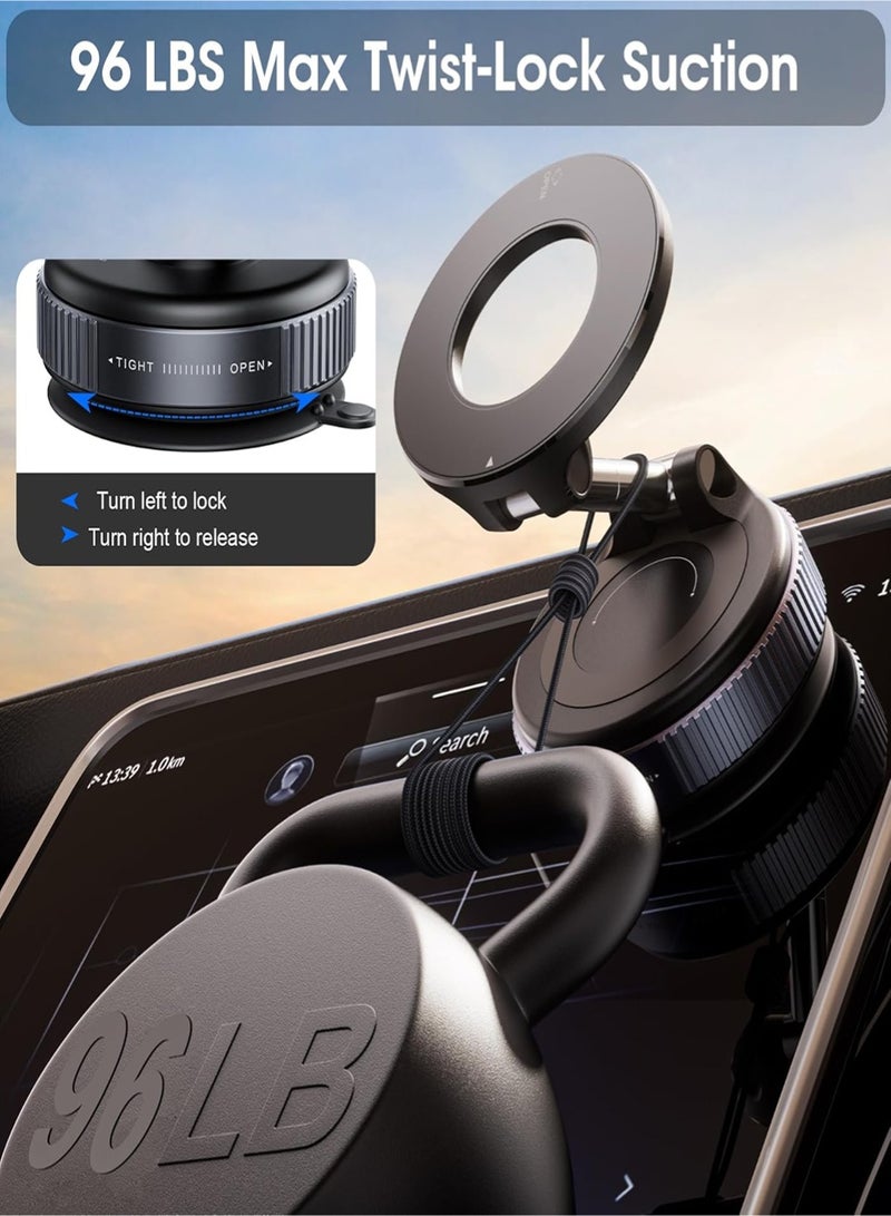 Upgraded Vacuum Magnetic Car Phone Holder 360° Rotation, Ultra Suction Cup Phone Mount for MagSafe Cell Phone Holders for Your Car/Gym/Mirror Mount for iPhone & Android  - Image 3