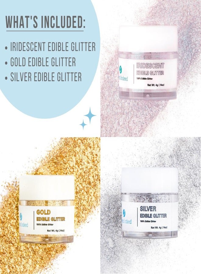 Sweets Indeed Edible Glitter, Perfect for Drinks, Cocktails, Beverages & Cake Decorating, Dessert Cake Topper, 4 grams, 3 Pack, New Years - Image 2