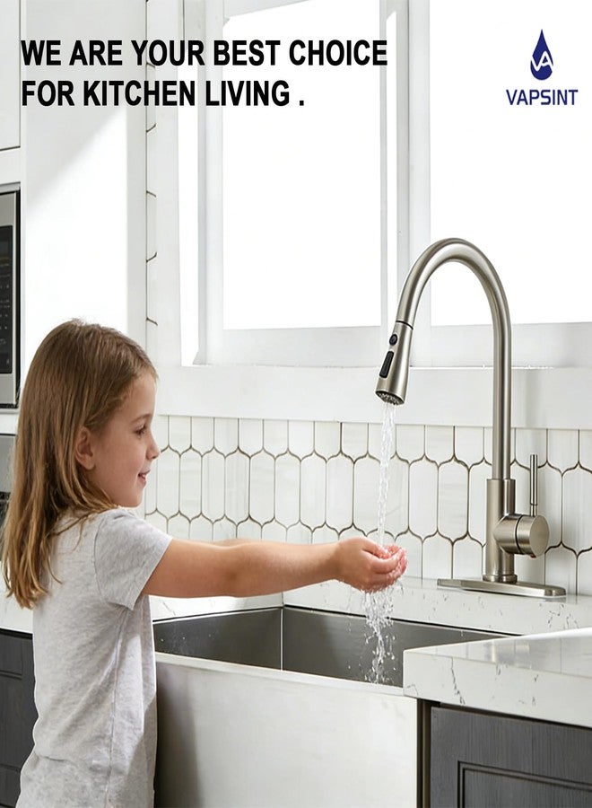 VAPSINT Kitchen Faucets, Kitchen Faucet with Pull Down Sprayer, High Arc Single Handle Pull Out Kitchen Faucets, Commercial Brushed Nickel Kitchen Sink Faucets for Farmhouse Rv Camper Laundry Bar - Image 3