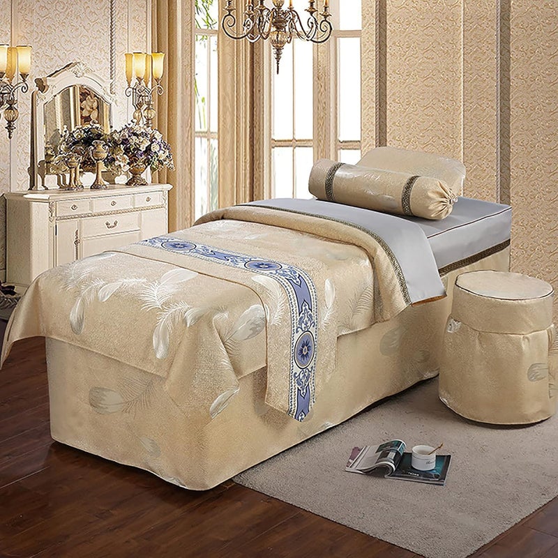 KKLT 4-Piece Microfiber Massage Table Sheet Set,Non Slip Solid Color Salon Bed Cover,Stain-Resistant Beauty Bedspread for Body Fumigation Physiotherapy Massage-Yellow 190x70cm(75x28inch) - Image 1