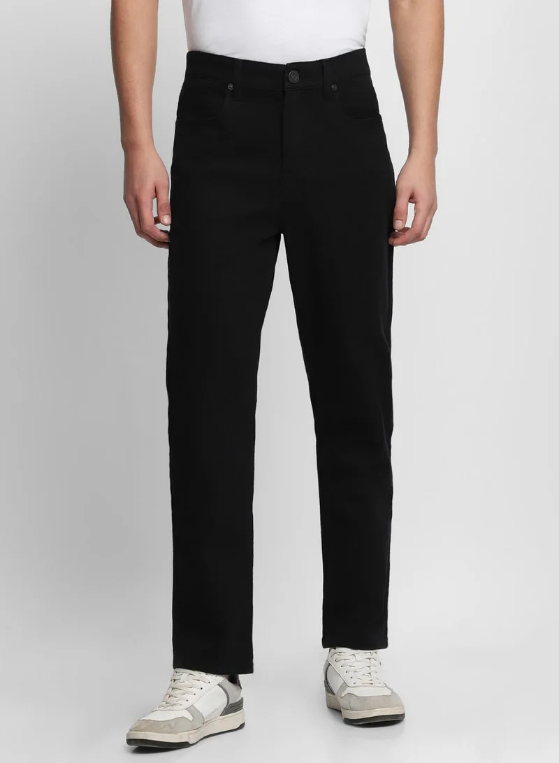 دينيس لينغو جينز رجالي أسود مستقيم بخصر مطاطي قطن وبوليستر مع زر وسحاب