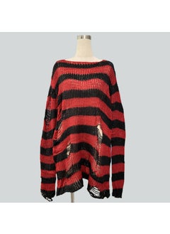 Generic Mohair new European and American Foreign trade loose striped sweater Women's Mid-length pullover ripped thin wool sweater  - Image 4