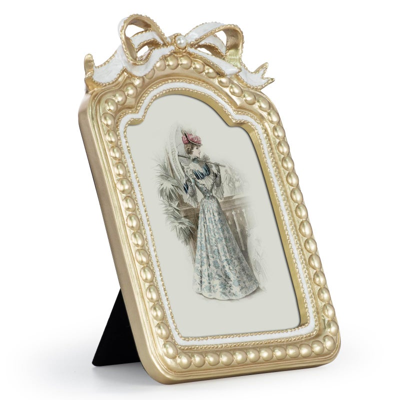 GUOER Vintage 5x7 Picture Frame with Bow Antique Ornate Table Top and Wall Mounting Photo Frame with High Definition Glass Front for Home Decor, Photo Gallery, Art(5x7, Gold) - Image 1