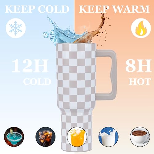 CYNVEXA Tumbler with lid and Straw 1200ML Cup Stainless Steel Vacuum Insulated Tumbler for Water, Iced Tea or Coffee 1.2L Office Gym Travelling (40-Oz-Skin Checks) - Image 5