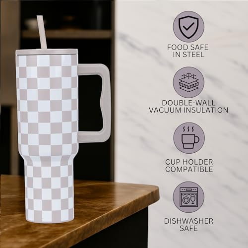 CYNVEXA Tumbler with lid and Straw 1200ML Cup Stainless Steel Vacuum Insulated Tumbler for Water, Iced Tea or Coffee 1.2L Office Gym Travelling (40-Oz-Skin Checks) - Image 3