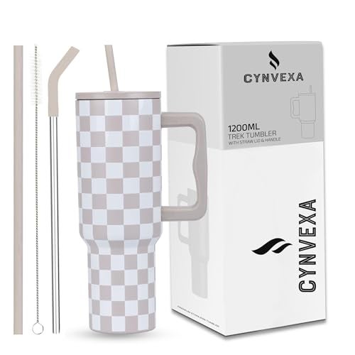 CYNVEXA Tumbler with lid and Straw 1200ML Cup Stainless Steel Vacuum Insulated Tumbler for Water, Iced Tea or Coffee 1.2L Office Gym Travelling (40-Oz-Skin Checks) - Image 1