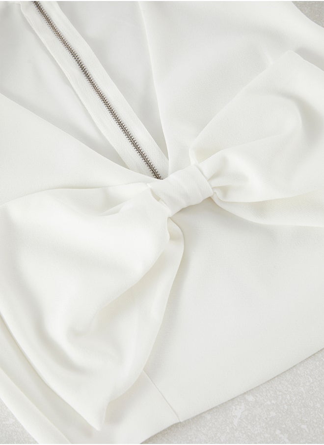 trendyol - White Bow Detail Crop Woven Blouse TPRSS25BZ00022 - Image 1
