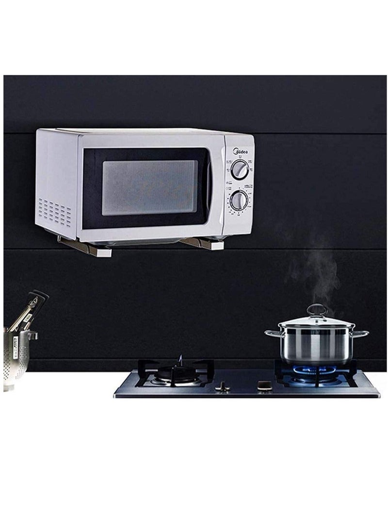 Microwave Oven Wall Mount Bracket 304 Stainless Steel Shelf Holder Foldable Stretch Rack for Stand Removable Hook  - Image 2