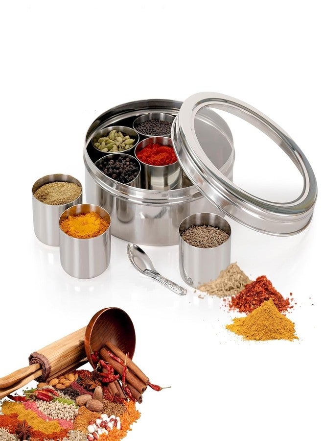 Limpus Stainless Steel Masala Box for Kitchen, Stylish Spice Box & Durable Spice Storage Solution, Masala Box with 7 Containers with 1 Spoon, Spice Container for Kitchen Organizer, (1.5Ltr) - Image 3