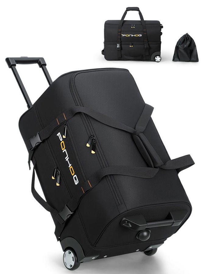 Ponhog Wheeled Duffle Bag - Travel Holdall Bag with Wheels,Water Resistant for Overnight Trip Weekender, Black, Small - 22"(H56 x L33 x W31cm) - Image 1