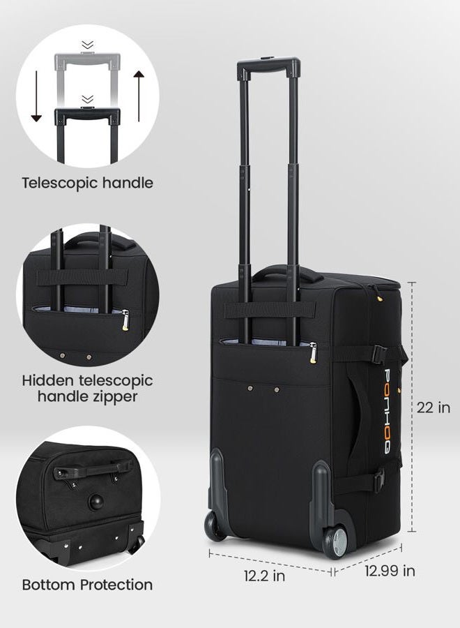 Ponhog Wheeled Duffle Bag - Travel Holdall Bag with Wheels,Water Resistant for Overnight Trip Weekender, Black, Small - 22"(H56 x L33 x W31cm) - Image 4
