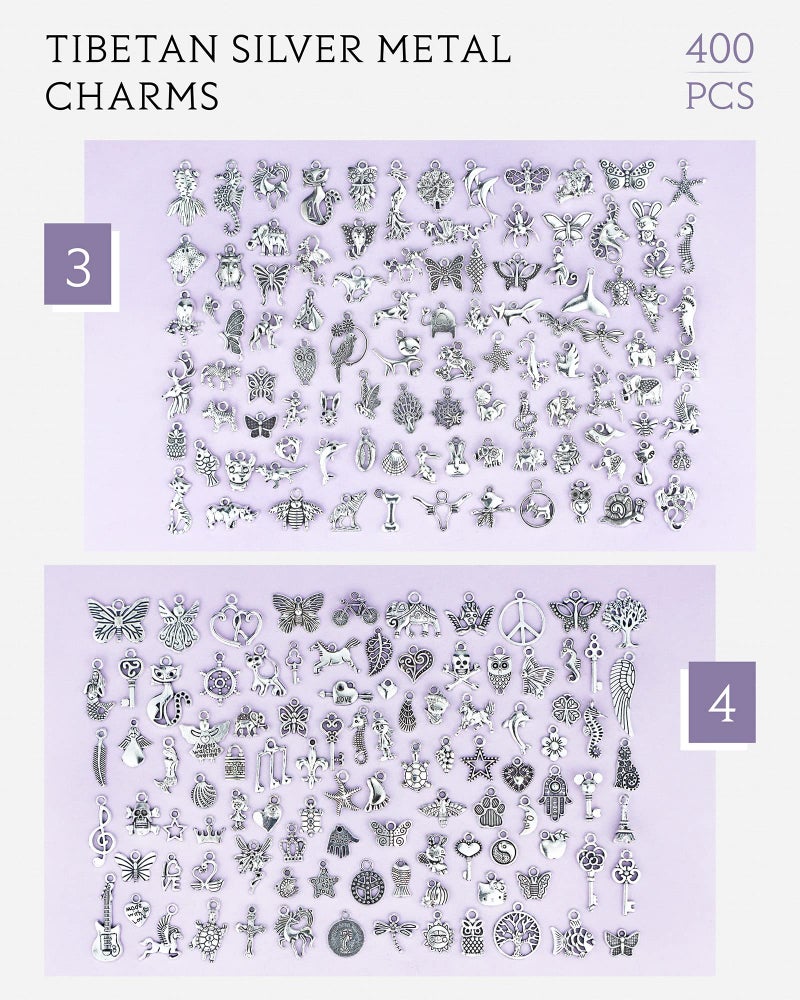 JIALEEY 400 PCS Wholesale Bulk Lots Jewelry Making Charms Mixed Smooth Tibetan Silver Alloy Charms Pendants DIY for Bracelet Necklace Jewelry Making and Crafting - Image 4