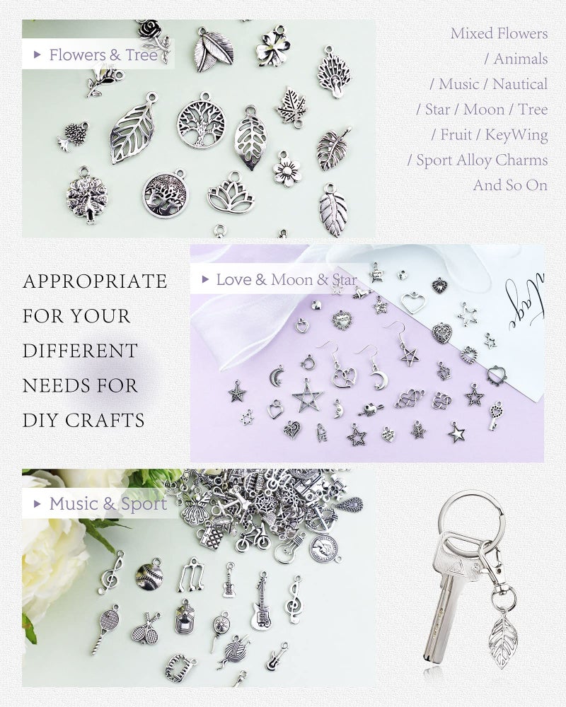 JIALEEY 400 PCS Wholesale Bulk Lots Jewelry Making Charms Mixed Smooth Tibetan Silver Alloy Charms Pendants DIY for Bracelet Necklace Jewelry Making and Crafting - Image 5