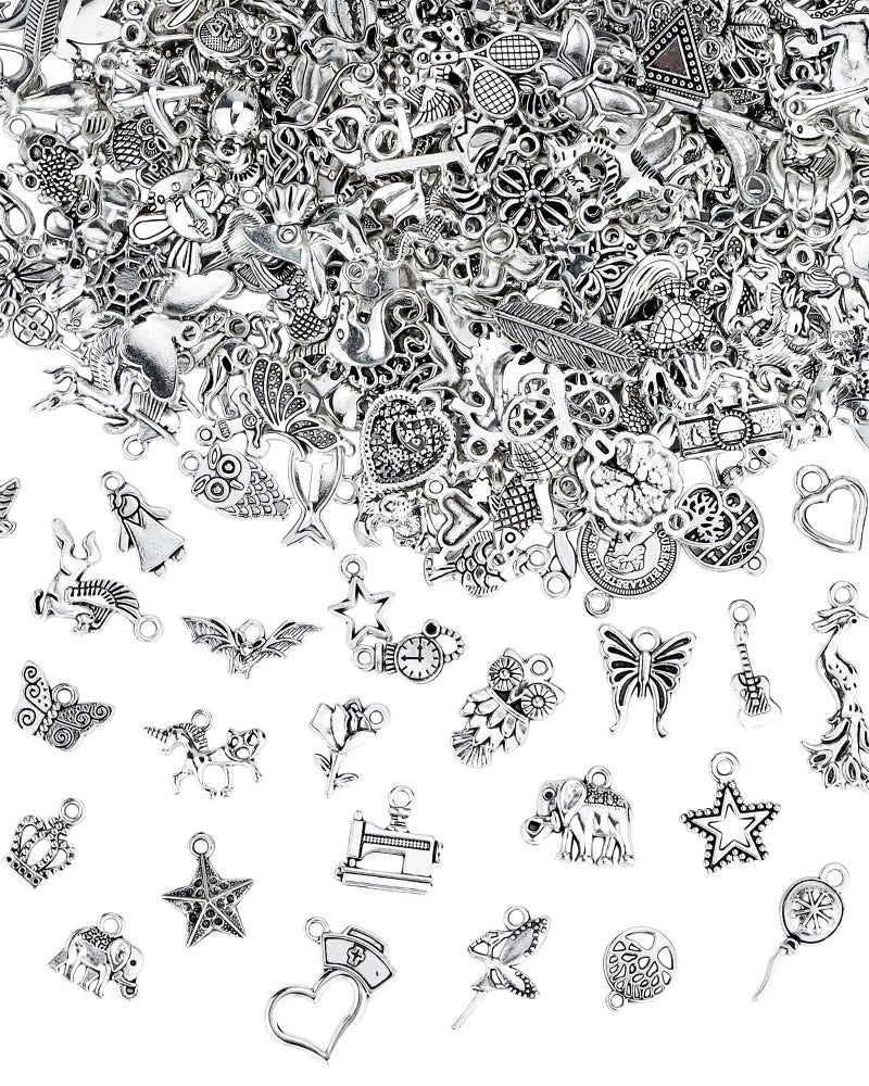 JIALEEY 400 PCS Wholesale Bulk Lots Jewelry Making Charms Mixed Smooth Tibetan Silver Alloy Charms Pendants DIY for Bracelet Necklace Jewelry Making and Crafting - Image 1
