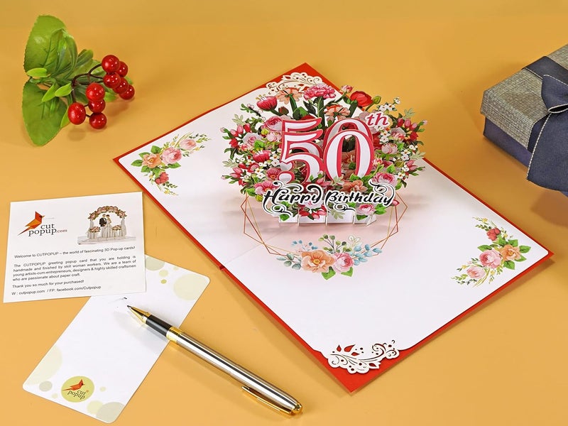 كت بوب أب. كوم بطاقة عيد ميلاد من نوع “كوت بوب أب”， بطاقة عيد الأم، بطاقة تهنئة ثلاثية الأبعاد (بأزهار الهيبيسكوس والقطط). - Image 4