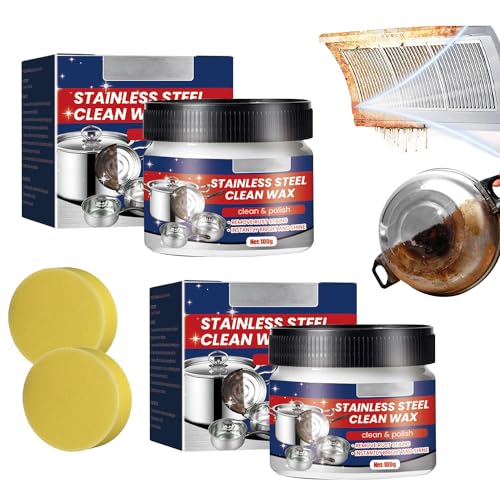 AUJ 2PCS Stainless Steel Clean Wax, Magical Nano-Technology Stainless Steel Cleaning Paste, Stainless Steel Cleaner and Metal Polish, 3 In 1 Stainless Steel Wax Cleaner for Grease, Oven, Sink - Image 1