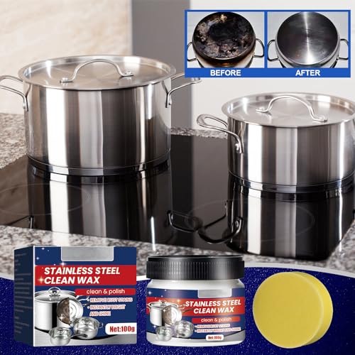 AUJ 2PCS Stainless Steel Clean Wax, Magical Nano-Technology Stainless Steel Cleaning Paste, Stainless Steel Cleaner and Metal Polish, 3 In 1 Stainless Steel Wax Cleaner for Grease, Oven, Sink - Image 2