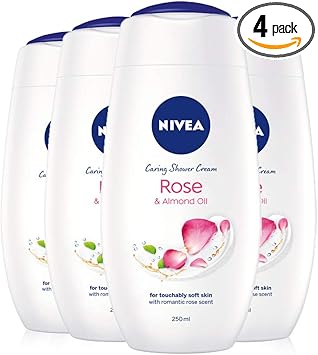 NIVEA Indulgent Moisture Rose Shower Cream Pack of 4 4 x 250ml Moisturising Shower Gel with Almond Milk Luxurious Body Wash for Women Body Wash with Argan Oil