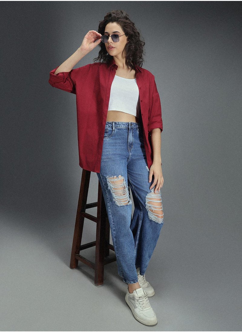 Oversized Red Drop-Shoulder Sleeves Casual Shirt for Women - pzsku/ZCEFDCA77F75F44039606Z/45/_/1725290009/62b0e927-cbf8-46f7-804c-a18c8d7e108b