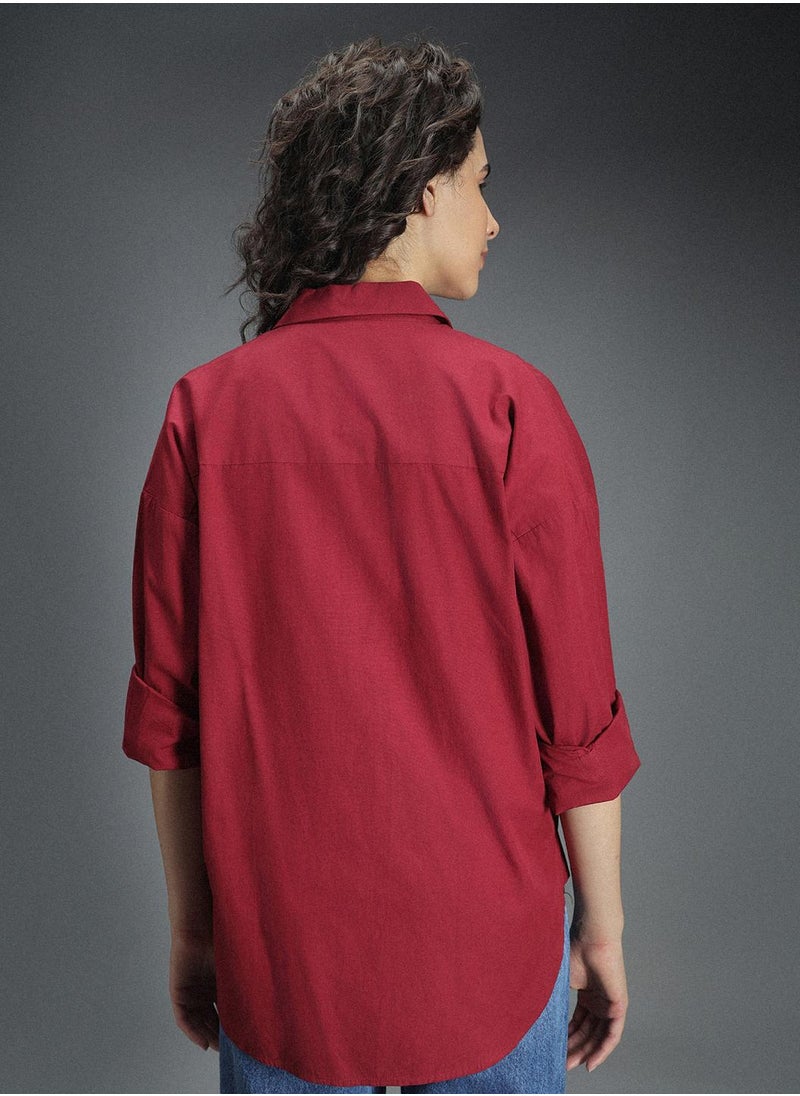 Oversized Red Drop-Shoulder Sleeves Casual Shirt for Women - pzsku/ZCEFDCA77F75F44039606Z/45/_/1725290011/d2b21a1e-89d5-4044-a49c-76705f3deb85