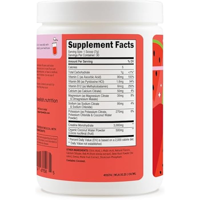 Wellah Creatine + Hydration Powder (Watermelon Slush) 30 Servings - Electrolyte Drink with 3g of Creatine Monohydrate - Image 4