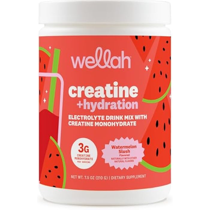 Wellah Creatine + Hydration Powder (Watermelon Slush) 30 Servings - Electrolyte Drink with 3g of Creatine Monohydrate - Image 1
